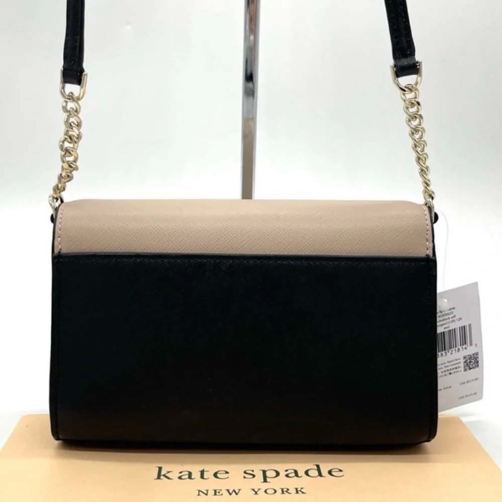 Kate Spade Staci Small Flap Crossbody Bag Tan/Black - Picture 3 of 9